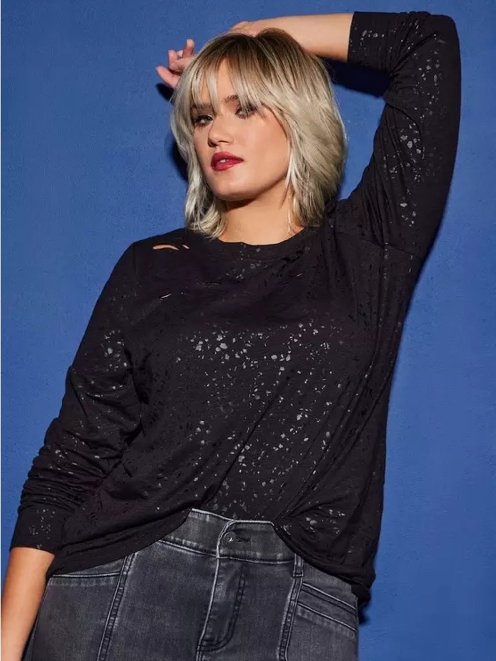Torrid LoveSick Everyday Super Soft Slub Distressed Long Sleeve size 2